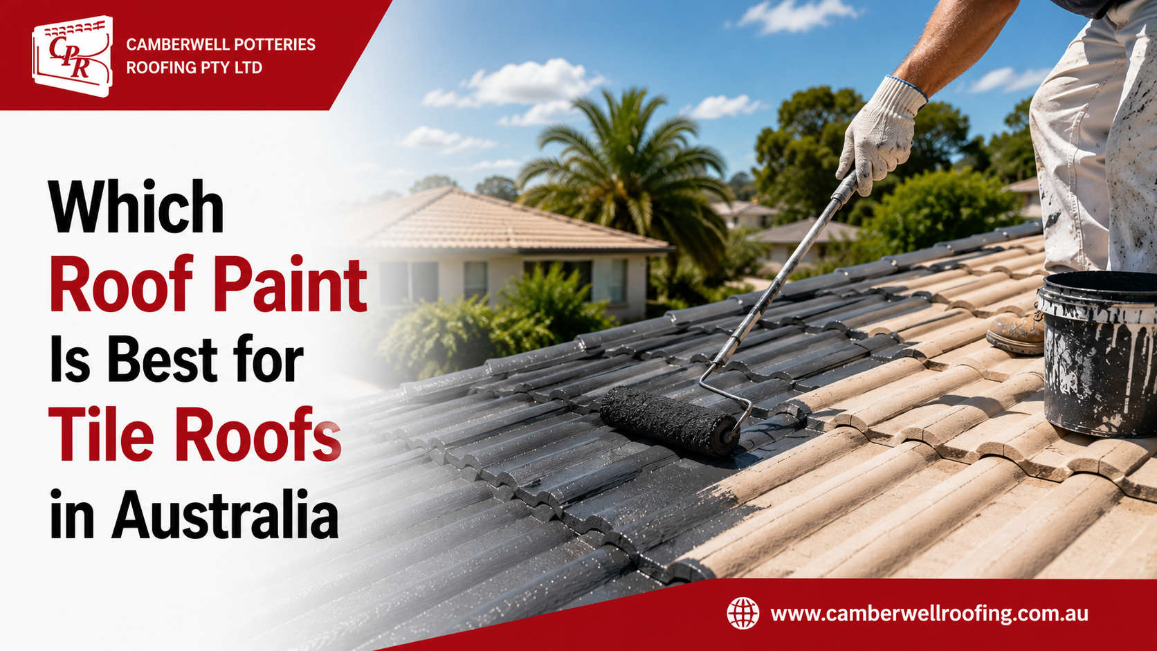 Professional roof painter applying coating to concrete roof tiles in Australia, showing roof paint application for tile roofing.