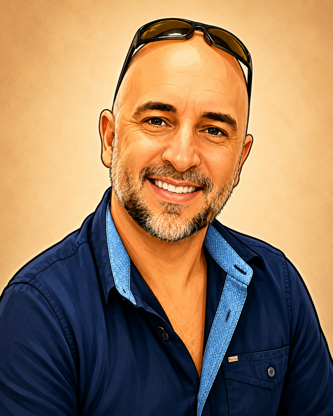 Cartoon portrait of Gaz, Camberwell Potteries Roofing